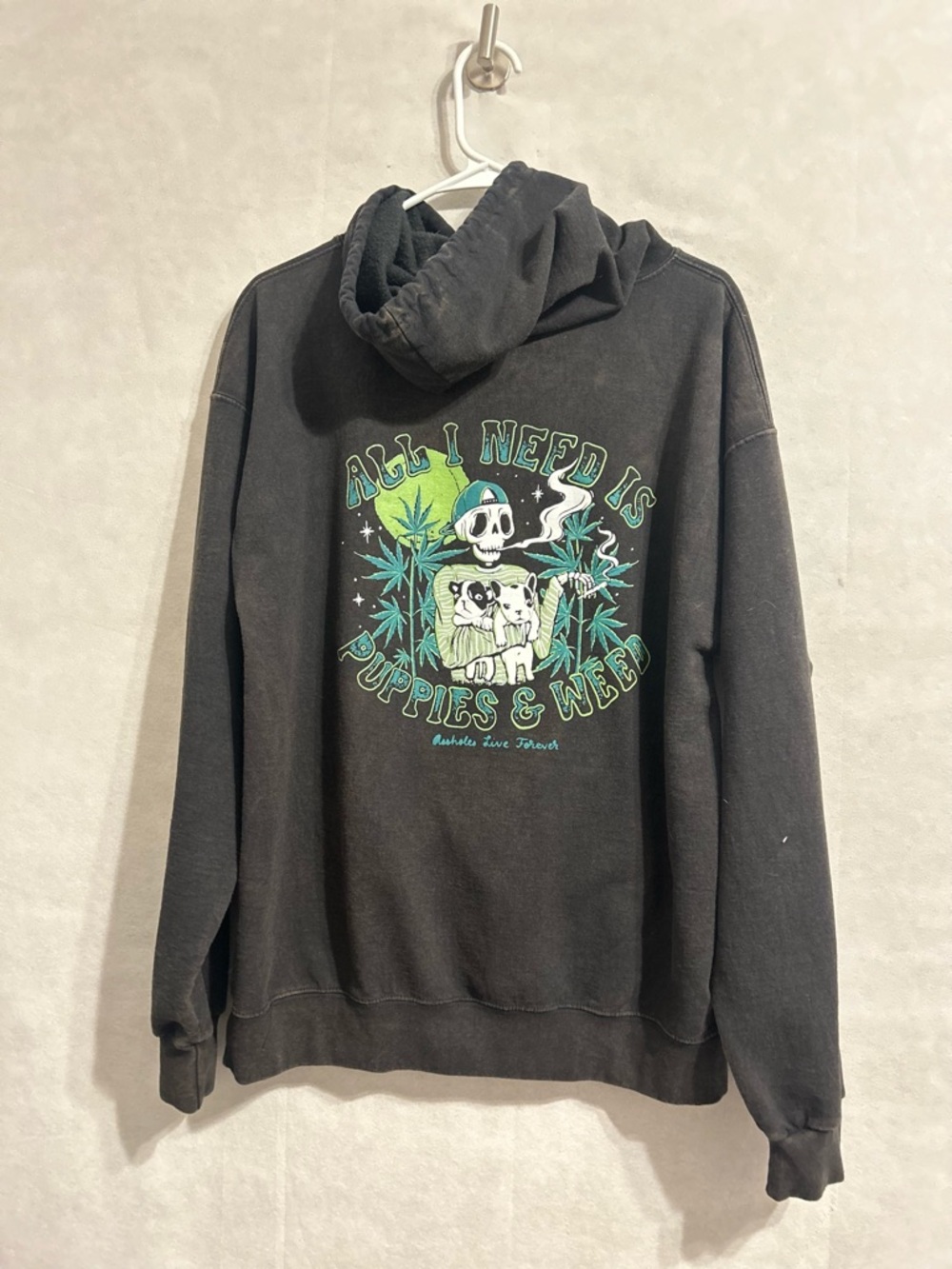 Black Graphic Hoodie All I Need Is Puppies & Weed print black sweatshirt large - Picture 6 of 8